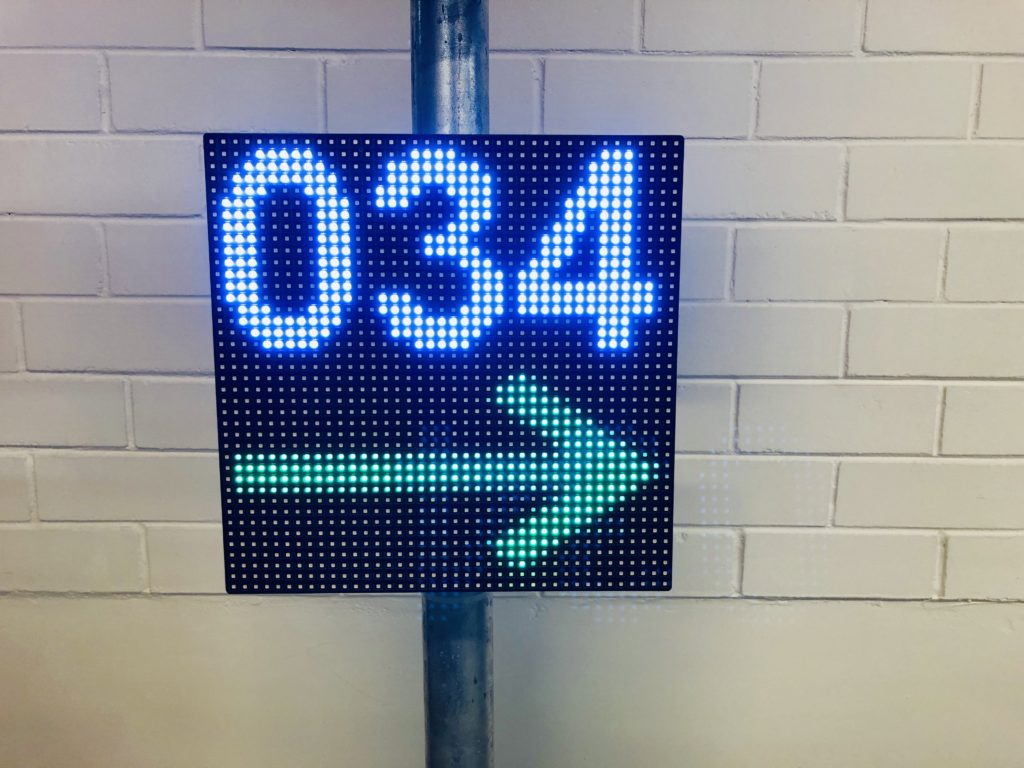 Direction and Amount of Free Parking Spaces LED Signs. AmpronLED software JSON file configuration by Ampron: team@ampron.eu