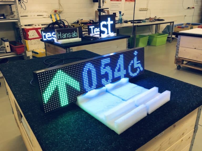 Direction and Amount of Free Parking Spaces LED Signs. AmpronLED software JSON file configuration by Ampron: team@ampron.eu
